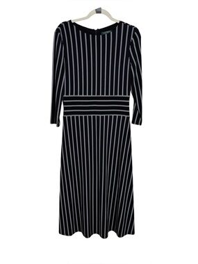 Lauren Ralph Lauren Black White Striped Midi Sheath Dress Size 8 Career Office